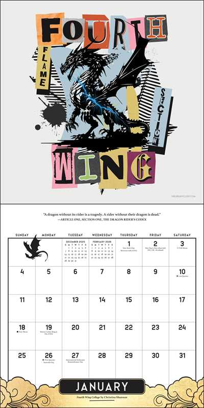 Fourth Wing Officially Licensed Fan Art 2026 Wall Calendar by Entangled