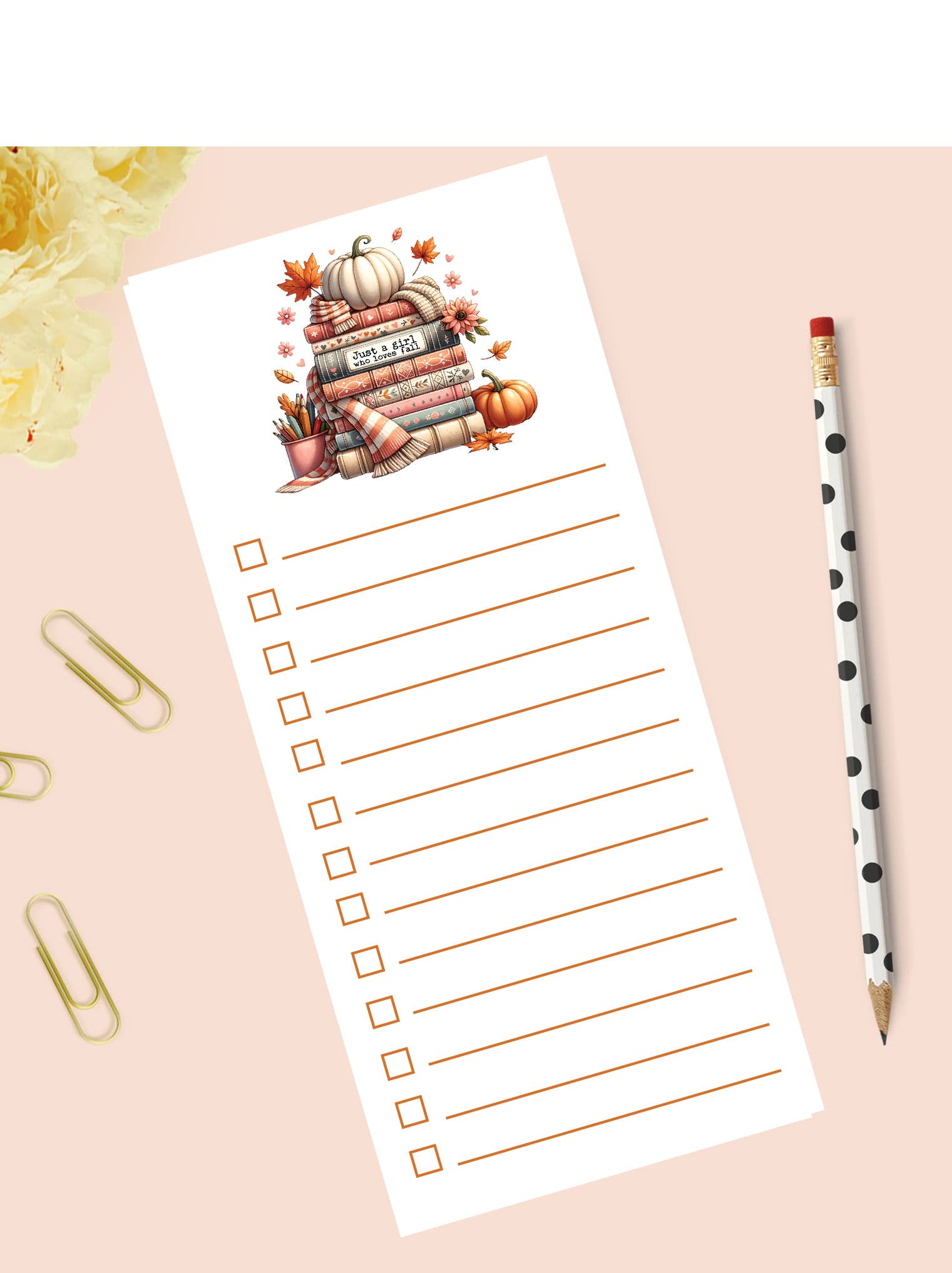 Girl who Loves Fall Notepad.  Book Notepad, Fall notepad
