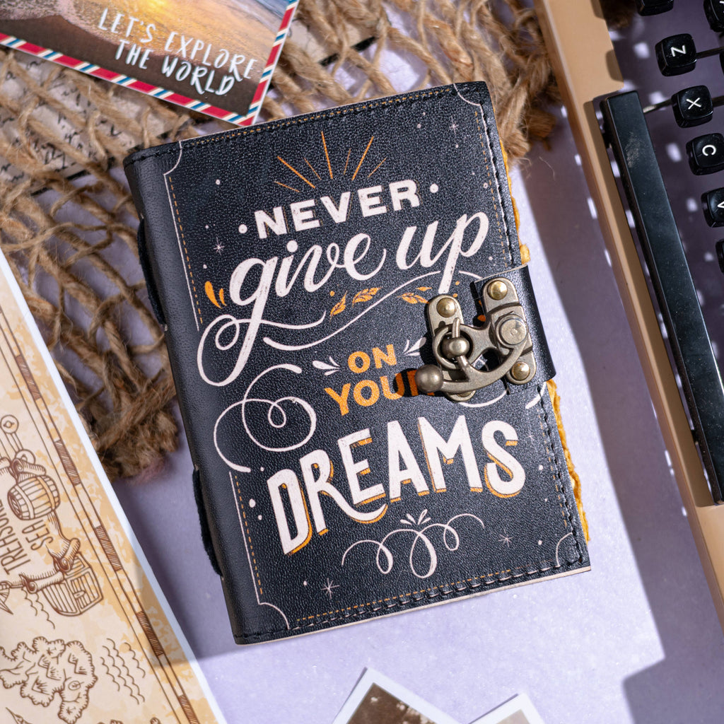 Leather Journal With Quotes Notebook Diary Never Give Up