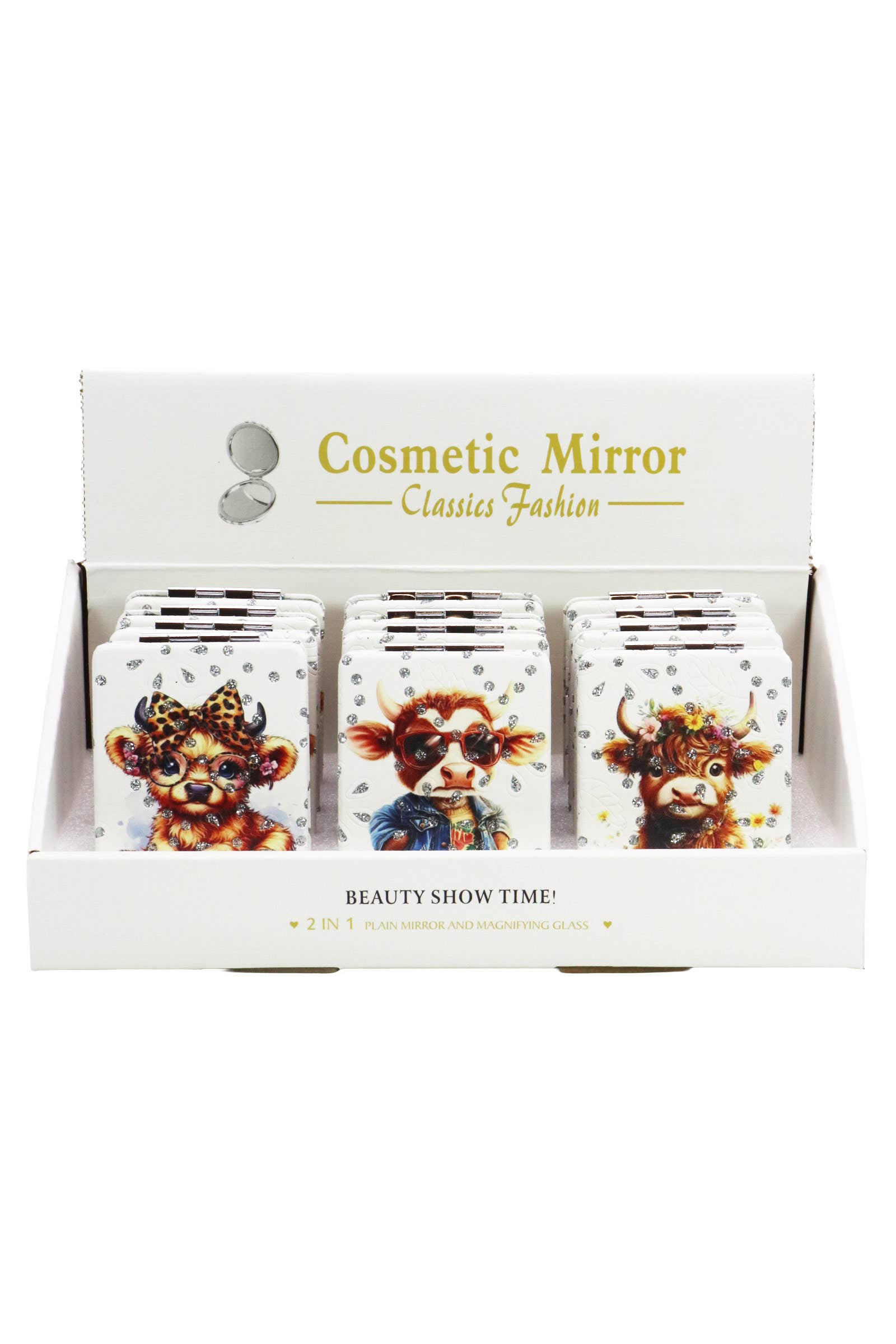 Baby Cow Glitter Rectangular Compact Mirror