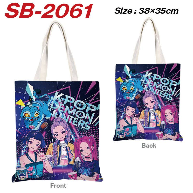 Kpop Demon Hunters full printing canvas shoulder tote bag