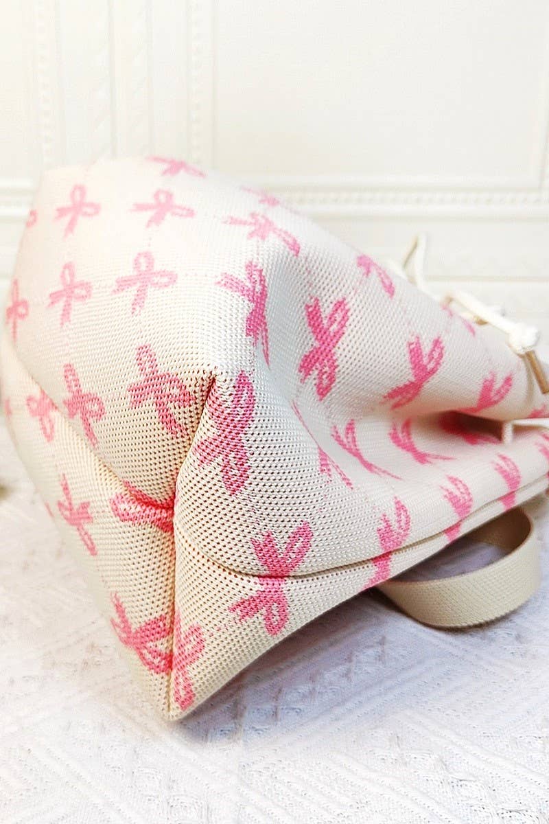 ._ SI-26484 Coquette Ribbon Pattern Crossbody Bucket Bag