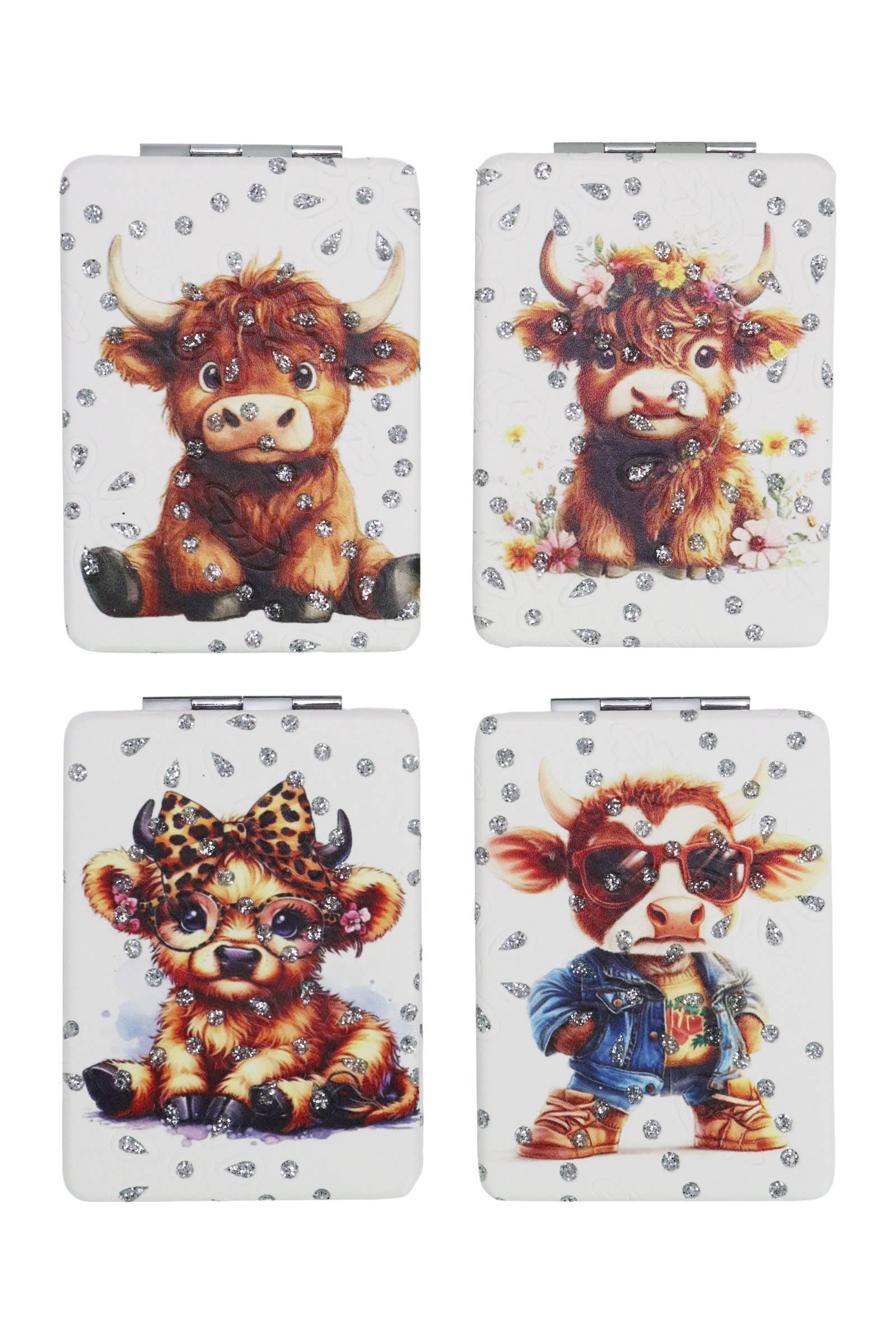 Baby Cow Glitter Rectangular Compact Mirror