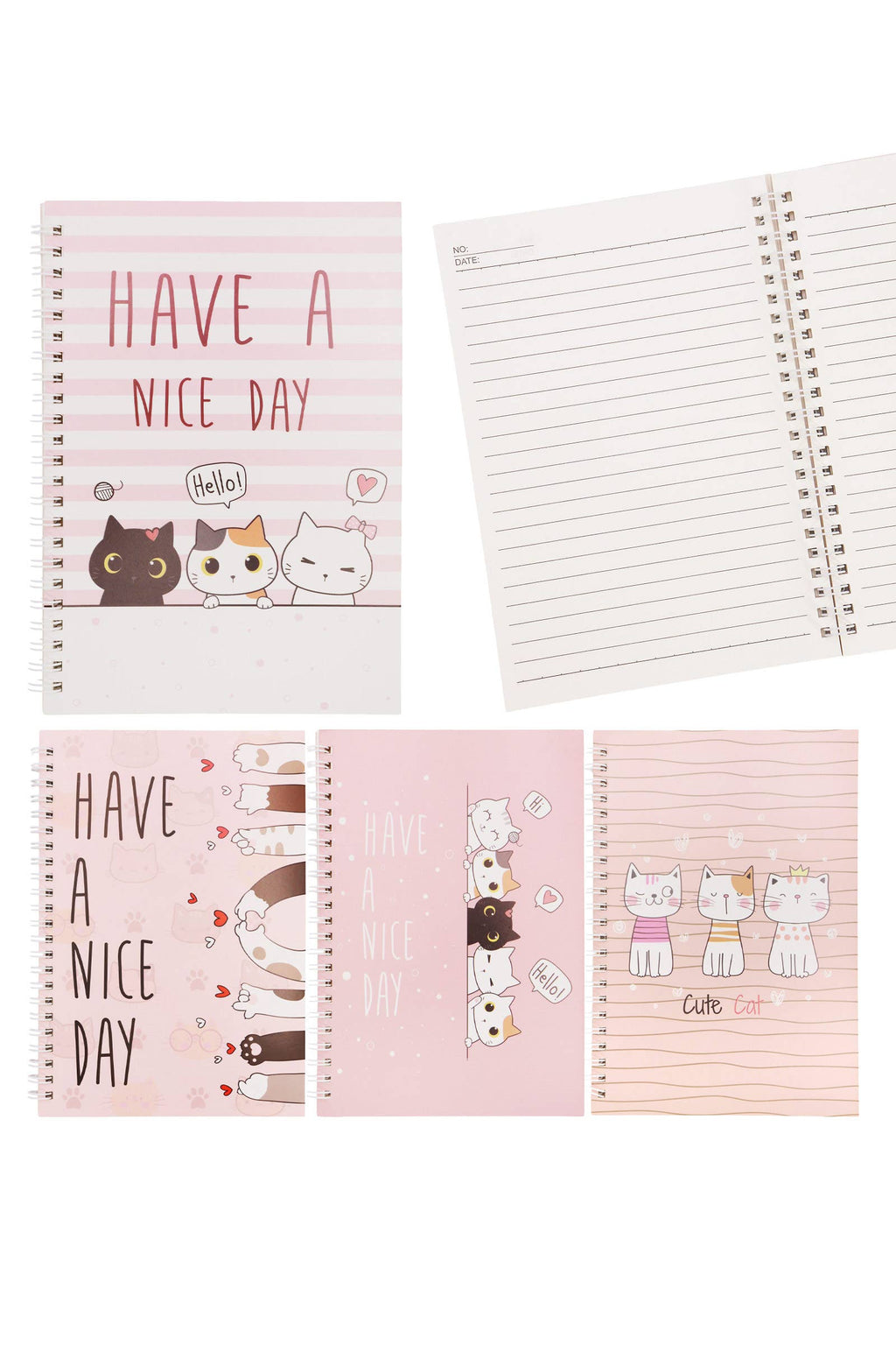 Cute Cat A5 Spiral Bound Notebook - 12 Pcs