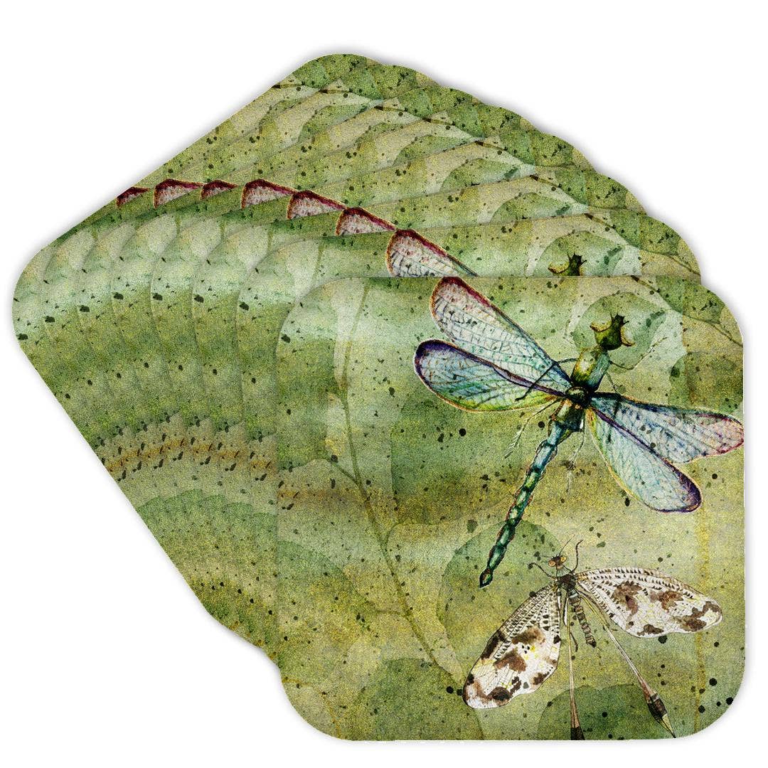 Dragonfly Vintage Collage, Soft Coaster