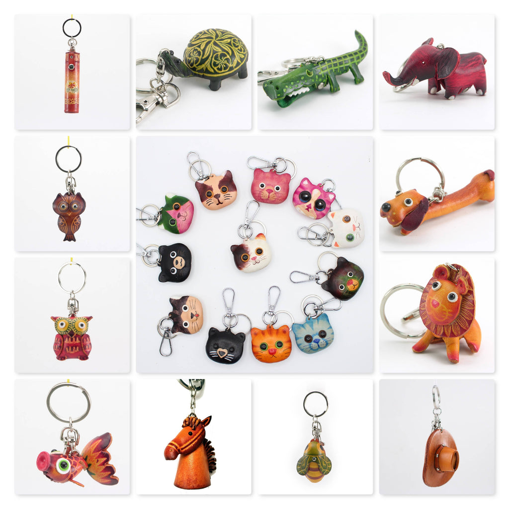 Assorted handmade leather KeyChains - Animals