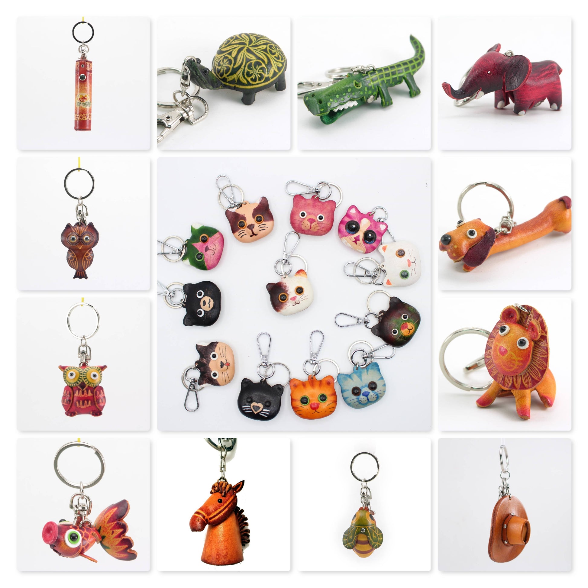 Assorted handmade leather KeyChains - Animals