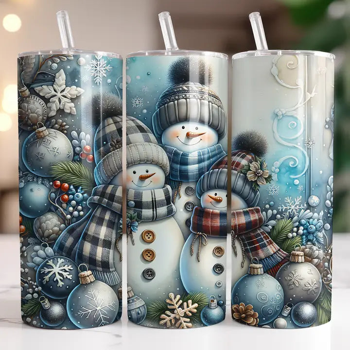 Vintage Blue Snowmen Christmas Tumbler