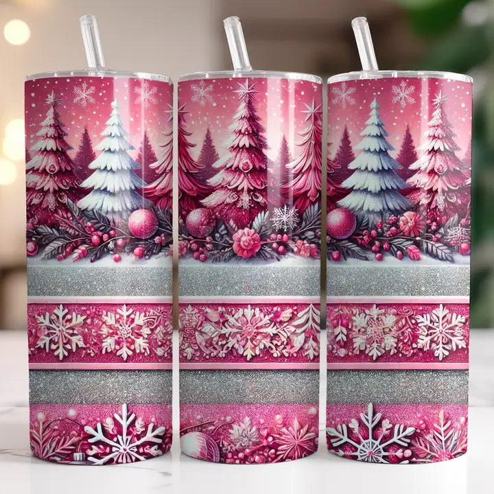 Glitter Pink Christmas Trees Tumbler