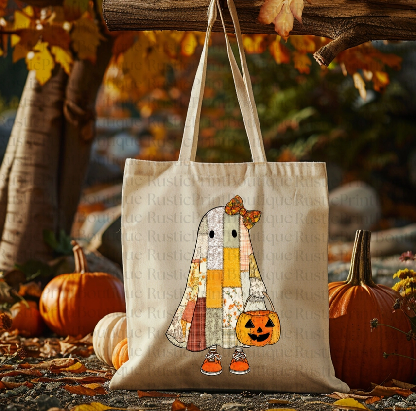 Vintage Tote Bag Fall Halloween Tote Bag Ghost Tote