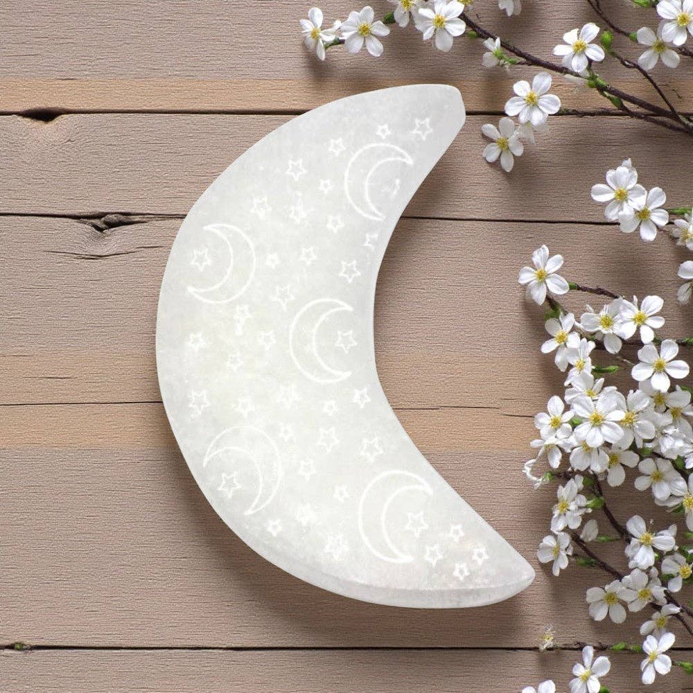 Selenite - Half Moon with Night Sky Coaster
