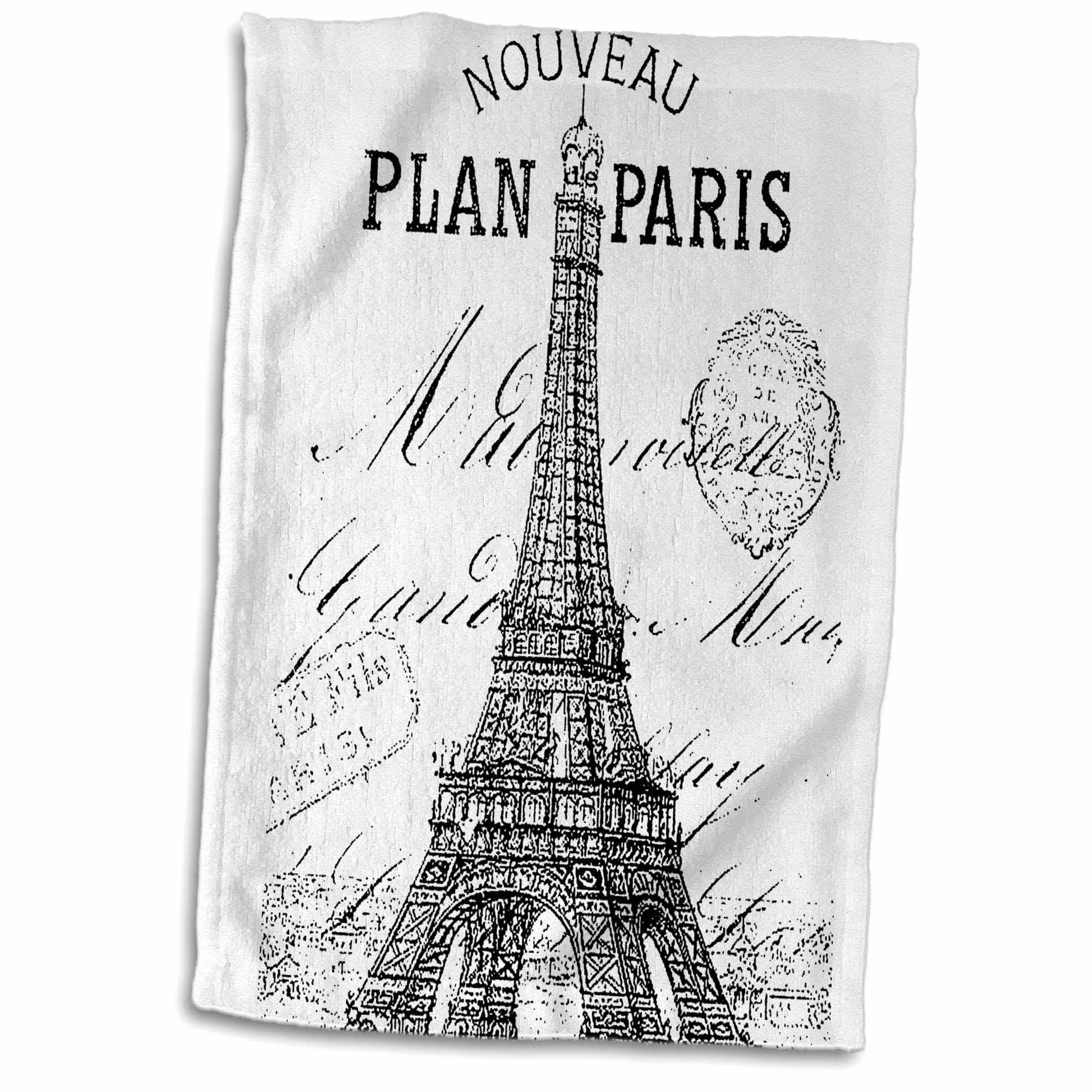 Hand Towel (15 x 22) Nouveau Paris vintage WHITE Eiffel tower