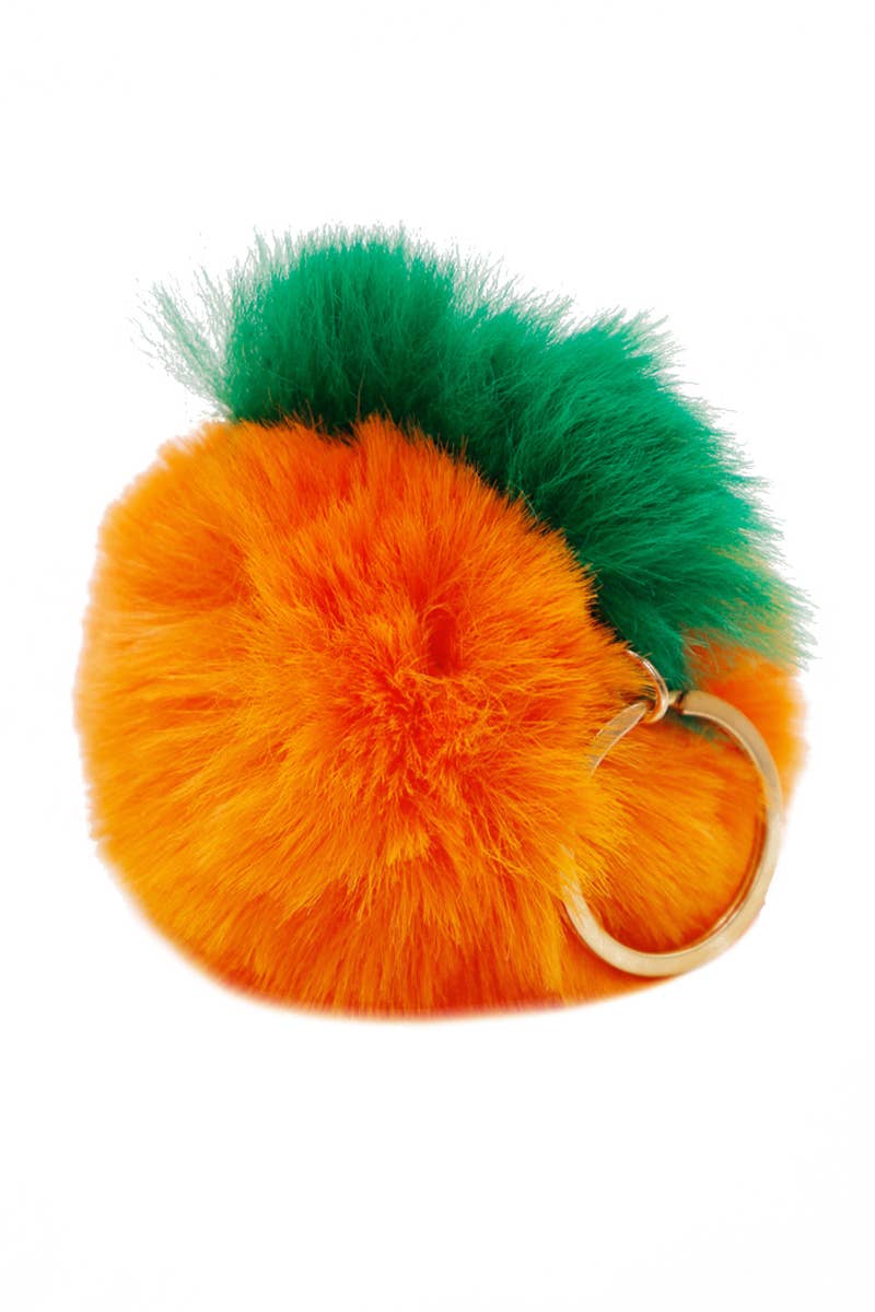 Halloween Pumpkin Fuzzy Faux Fur Pom Pom Key Chain