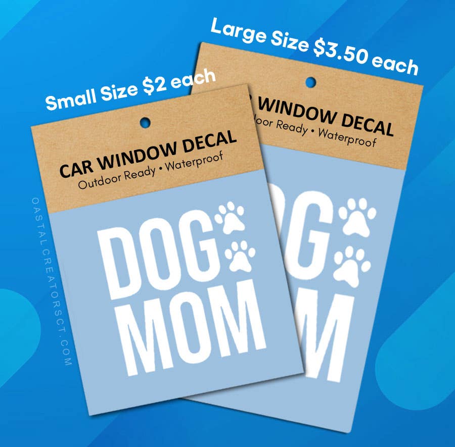 "Dog Mom" White Vinyl Window Decal (Packaged)