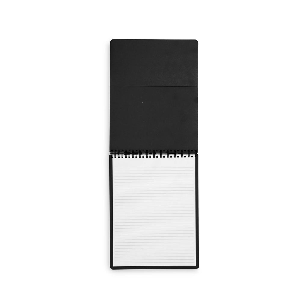 Large Top Spiral Notebook, Hand Drawn Black Floral