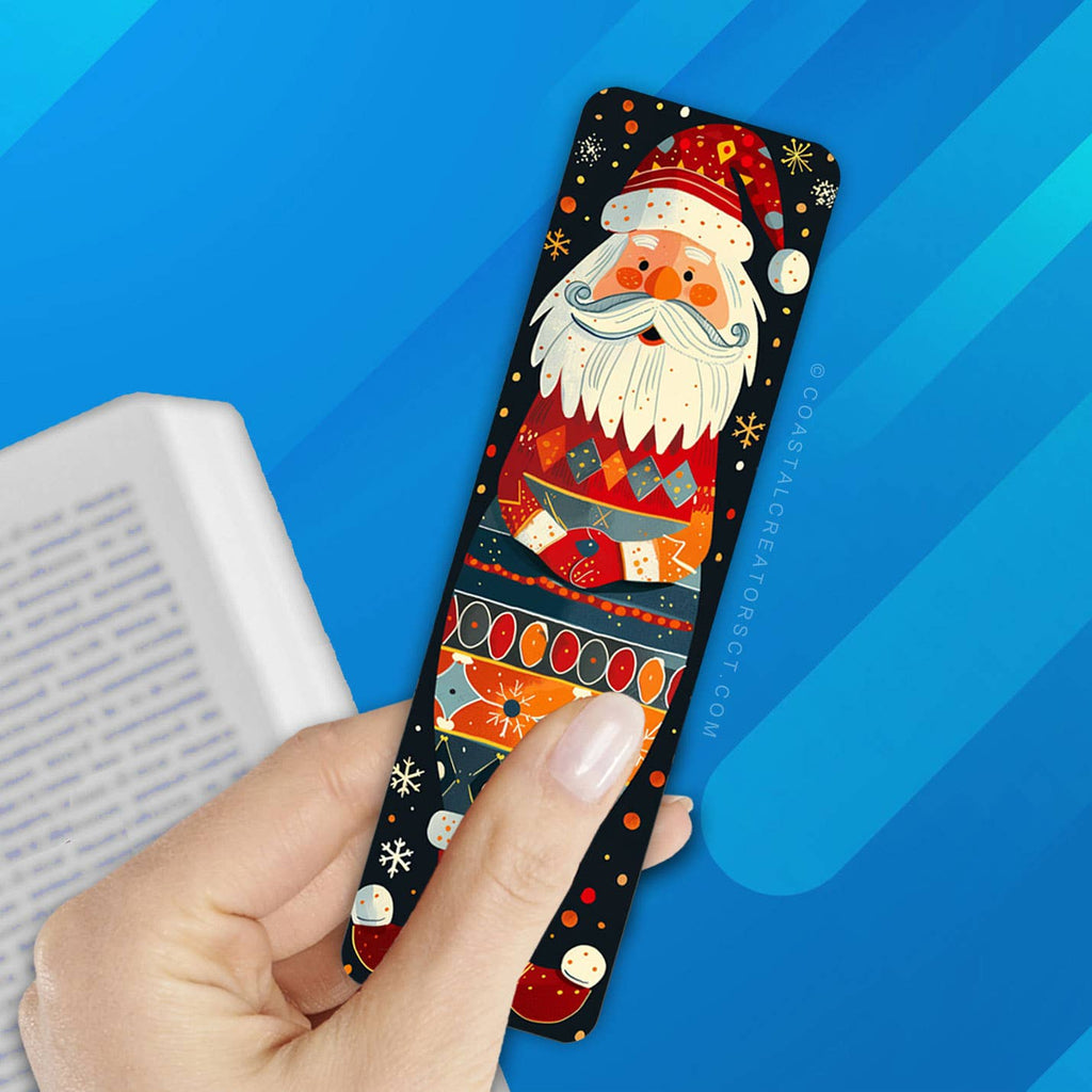 Christmas Folk Art Santa 2"x7" Glossy Laminated Bookmark
