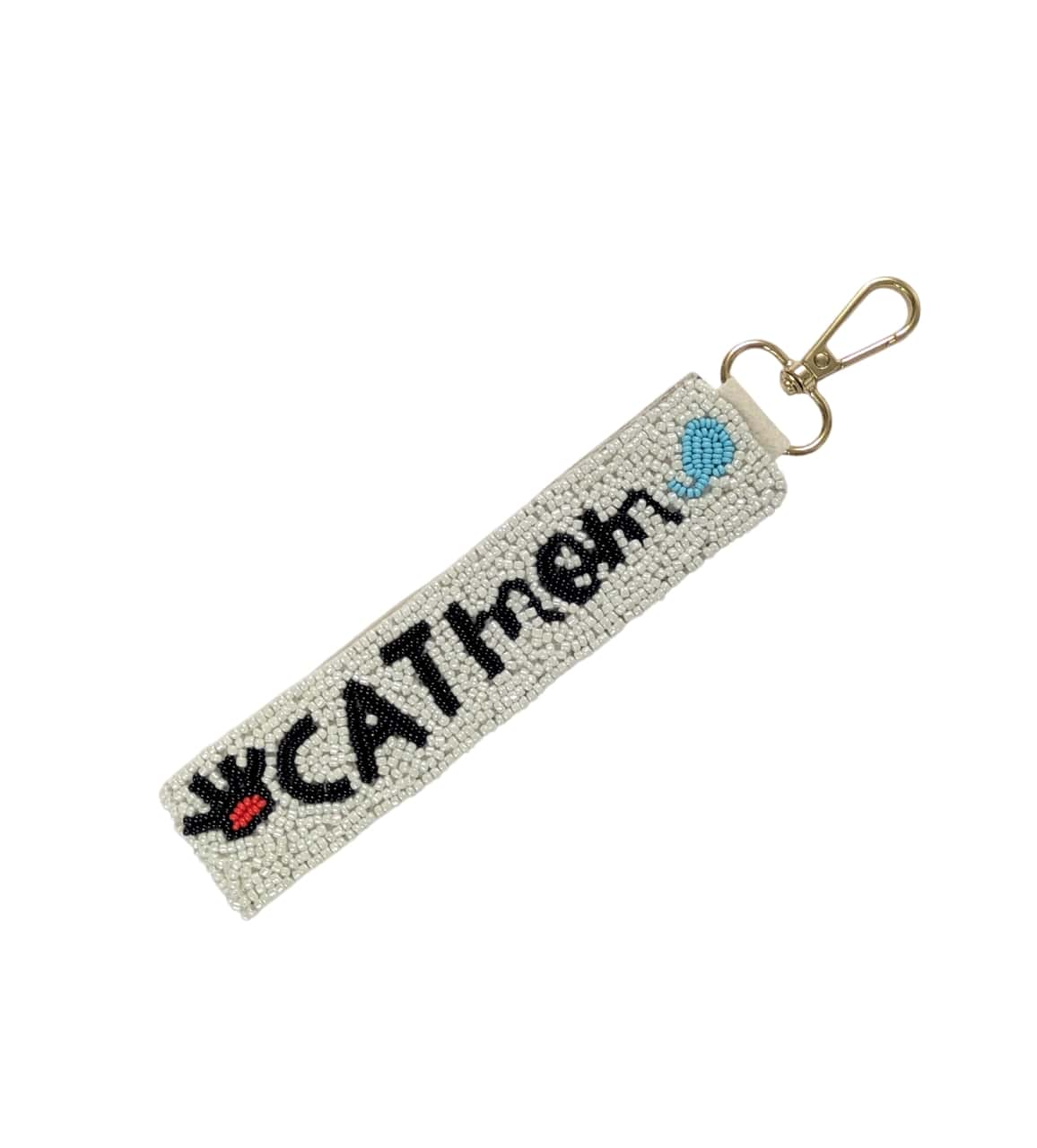 Ladies Cat Mom Beaded Wristlet Strap Key Chain