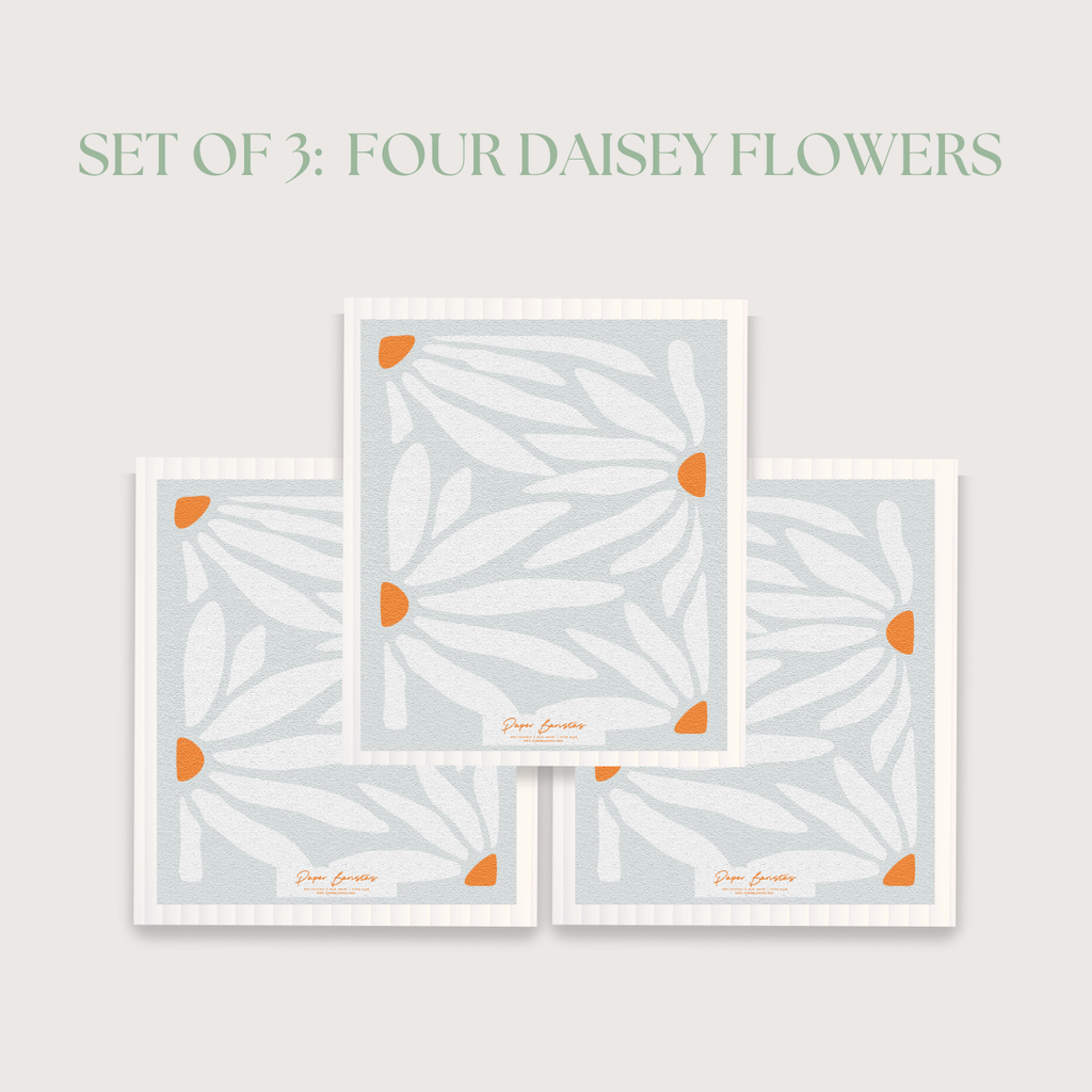 Set of 3 Swedish Dishcloth: Multiple Daisies