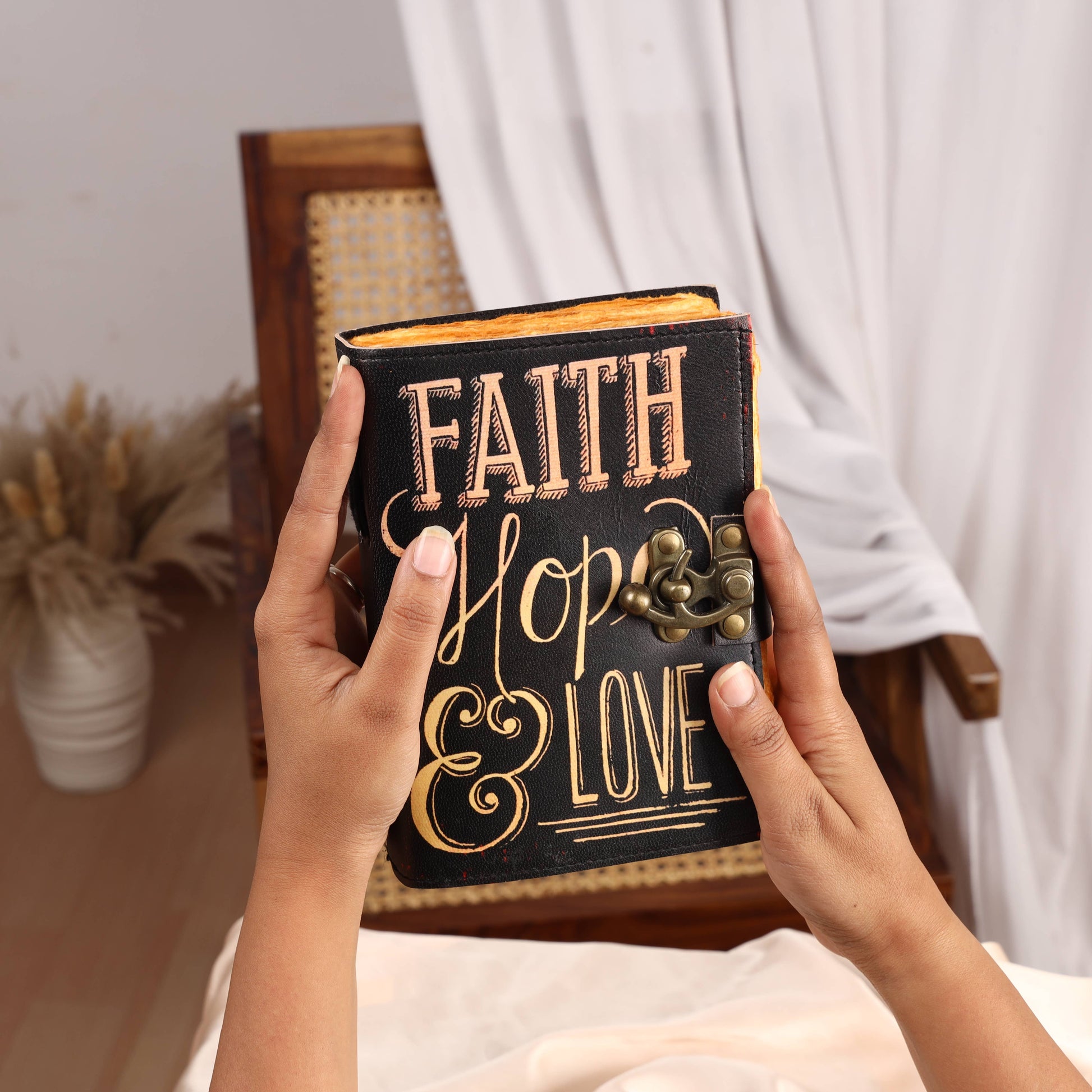 Leather Journal Blank Vintage Grimoire Faith Hope Love