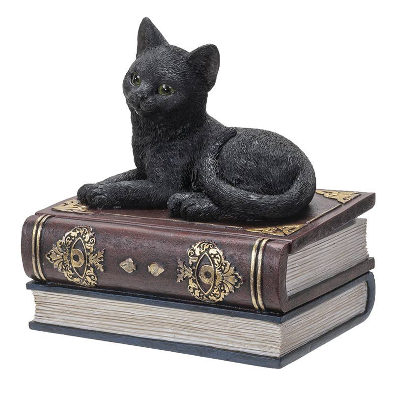 Black Cat on Book Box Figurine