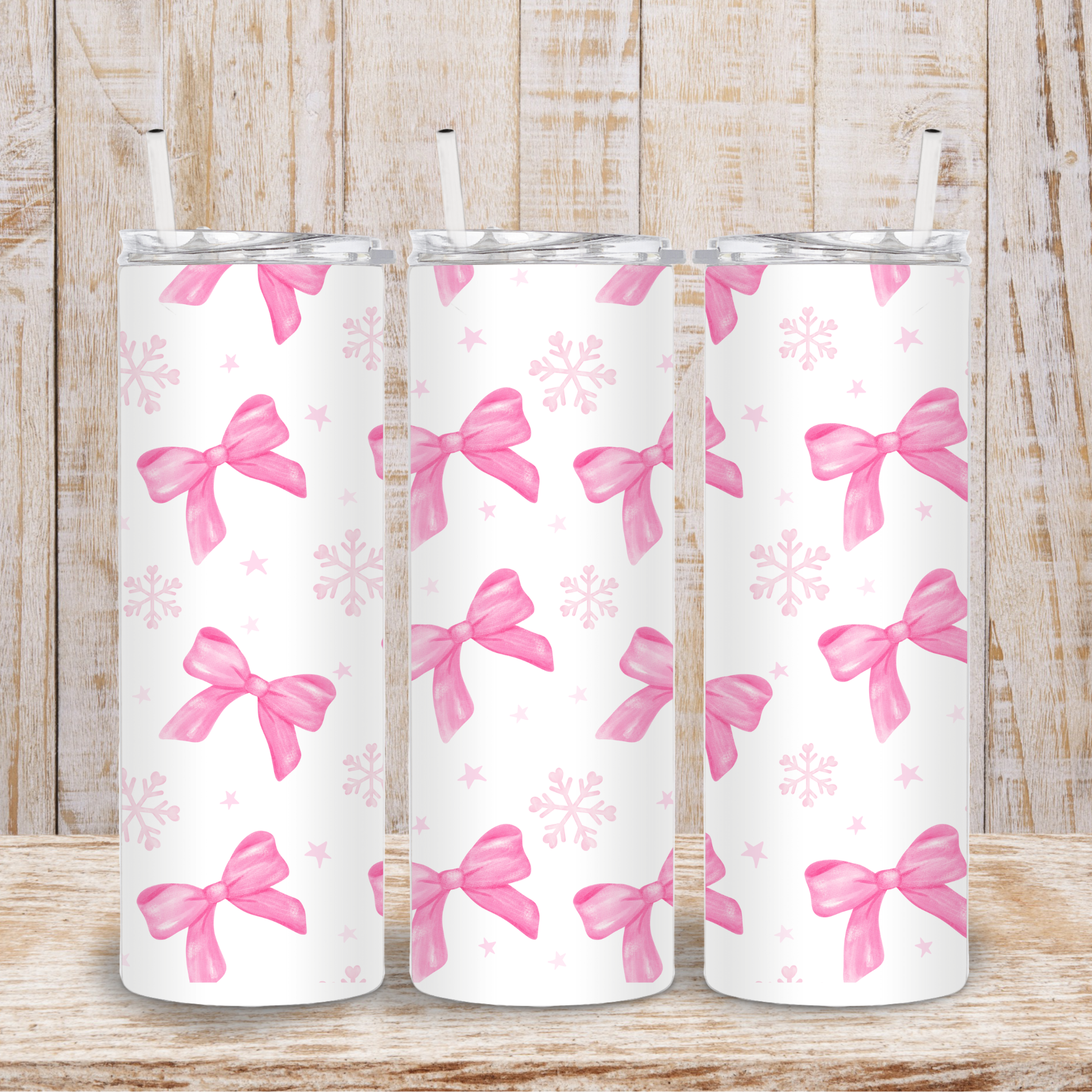 Cozy Season Pink Bow and Snowflake Tumbler