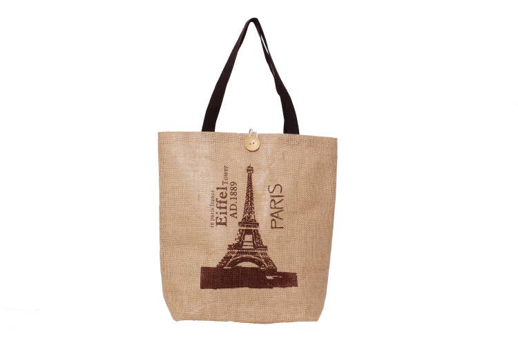Ladies Natural Eiffel Tower Paris Print Tote Handbag
