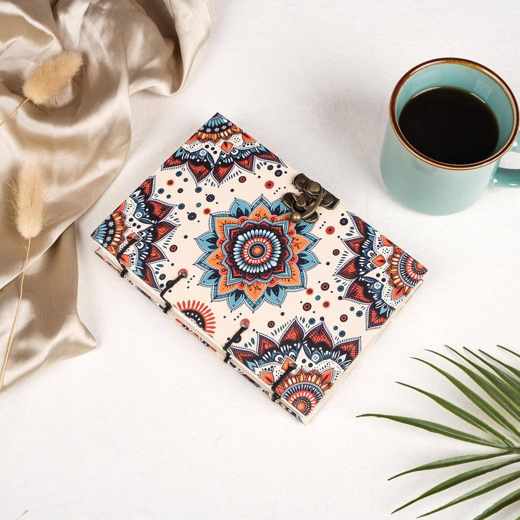 Mandala - Journal Diary Notebook with Leather Strap Lock - Unruled