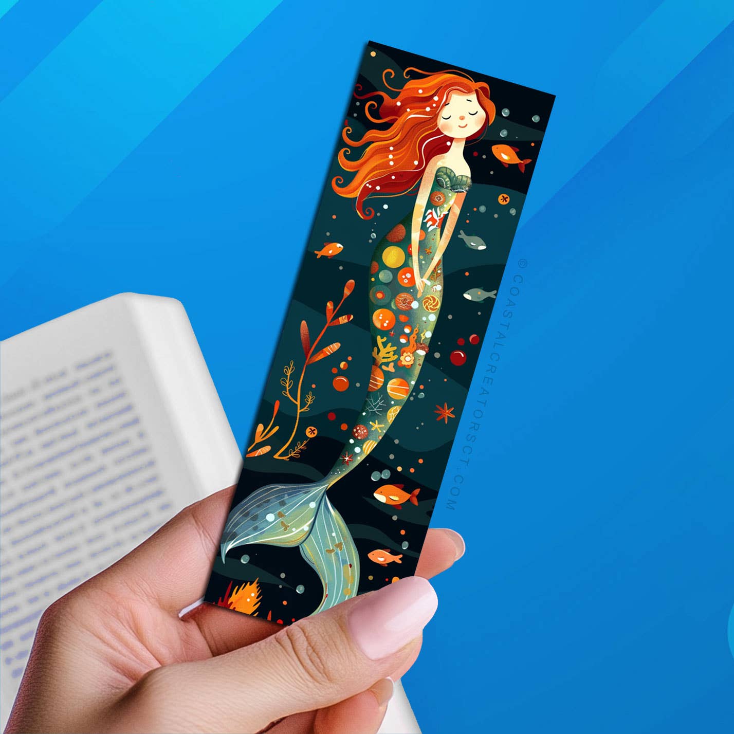 Mermaid Swimming with Fish 2"x6" Glossy Laminated Bookmark