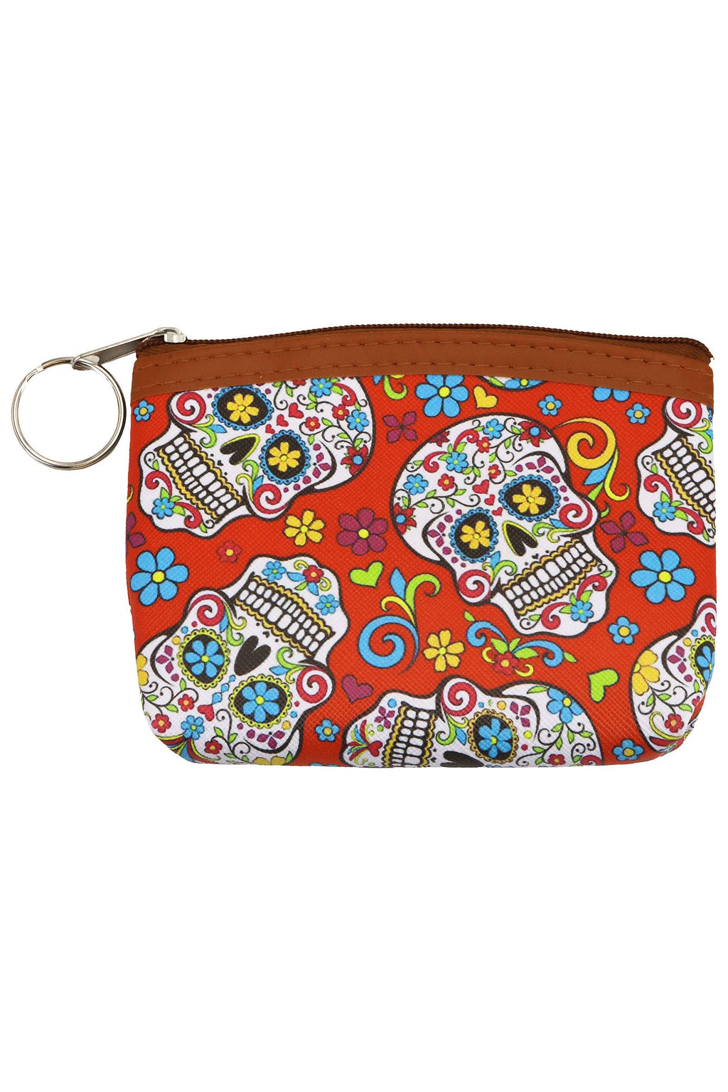 Sugar Skull Print Zipper Coin Pouch Bag