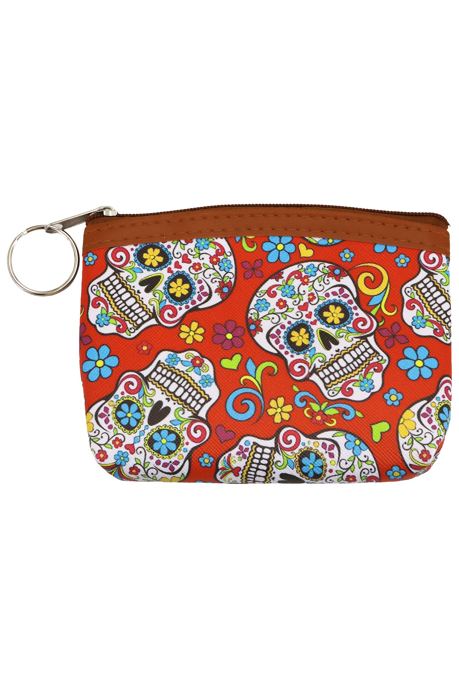 Sugar Skull Print Zipper Coin Pouch Bag