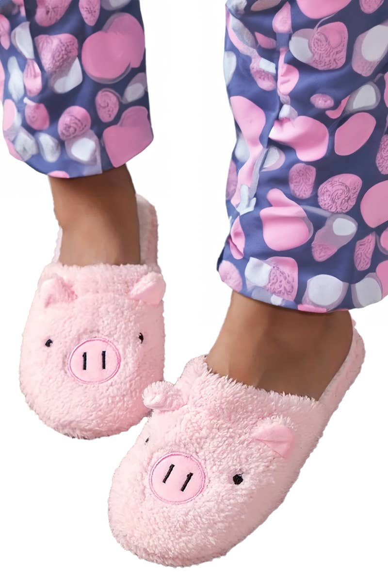 Piggy Fuzzy Terry Fleece Foam Lounge Slippers