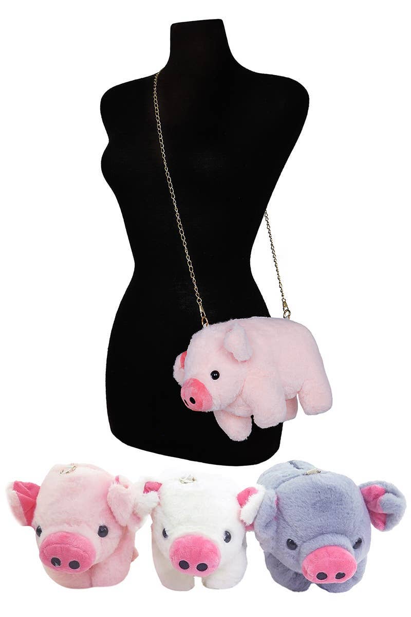 Chubby Piggy Fluffy Faux Fur Crossbody Purse Bag