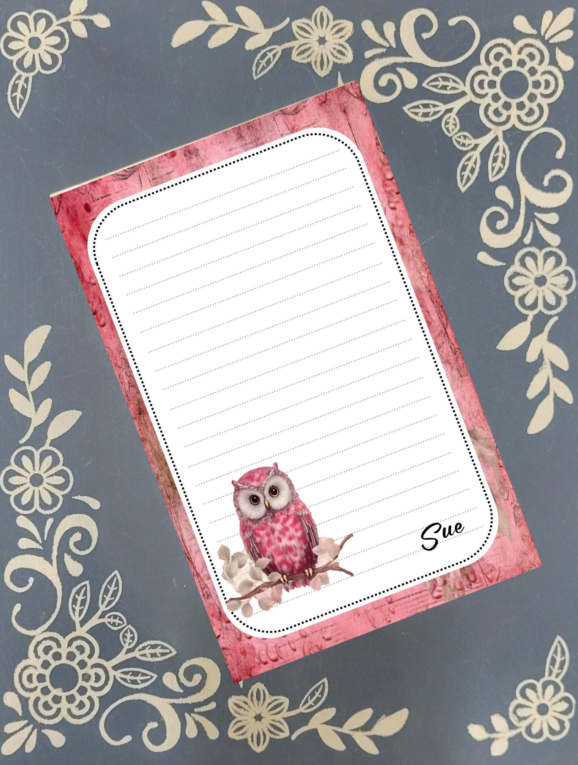 Notepad Owl, Pink and White, Stationery