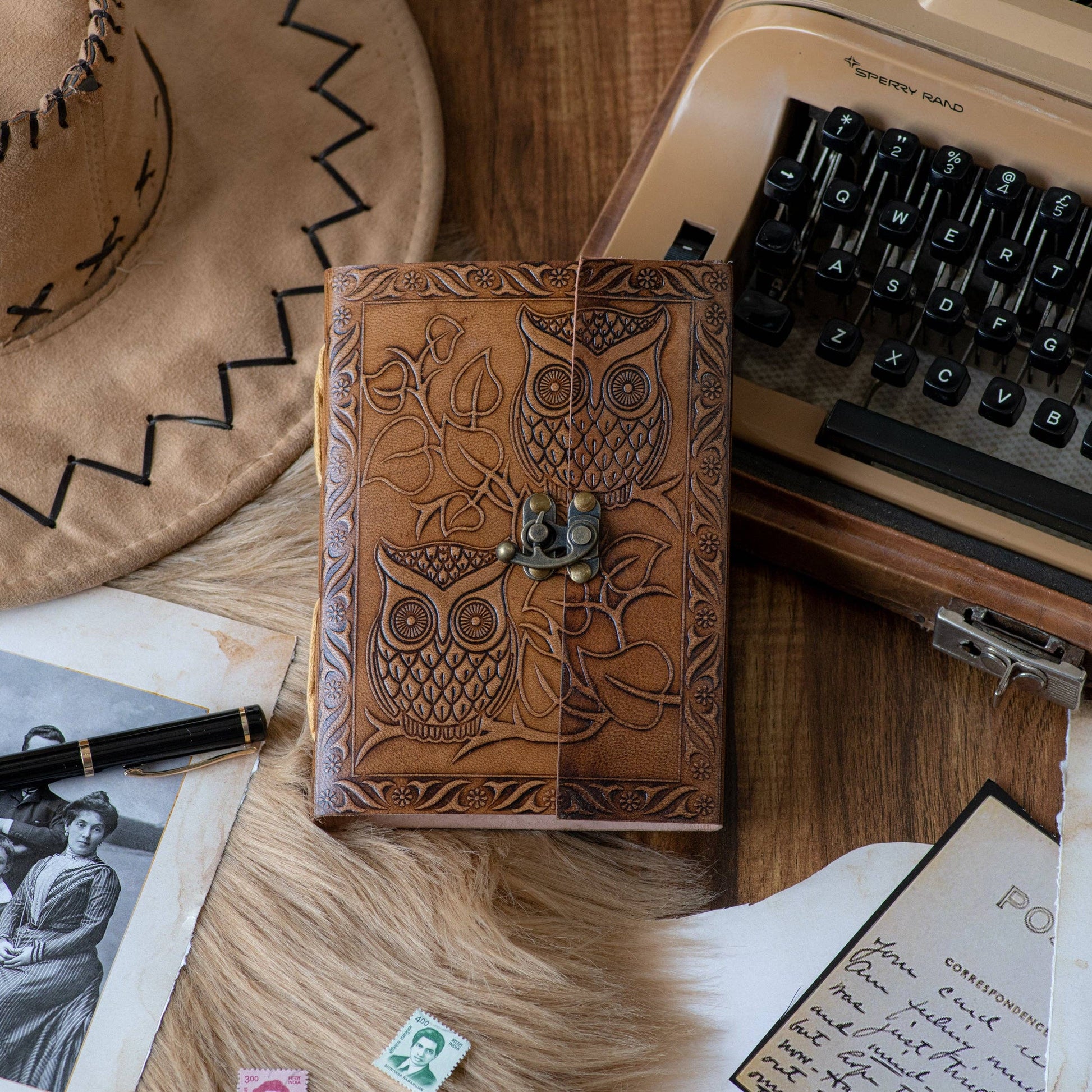 Owl Embossed Leather Journal (Handmade)