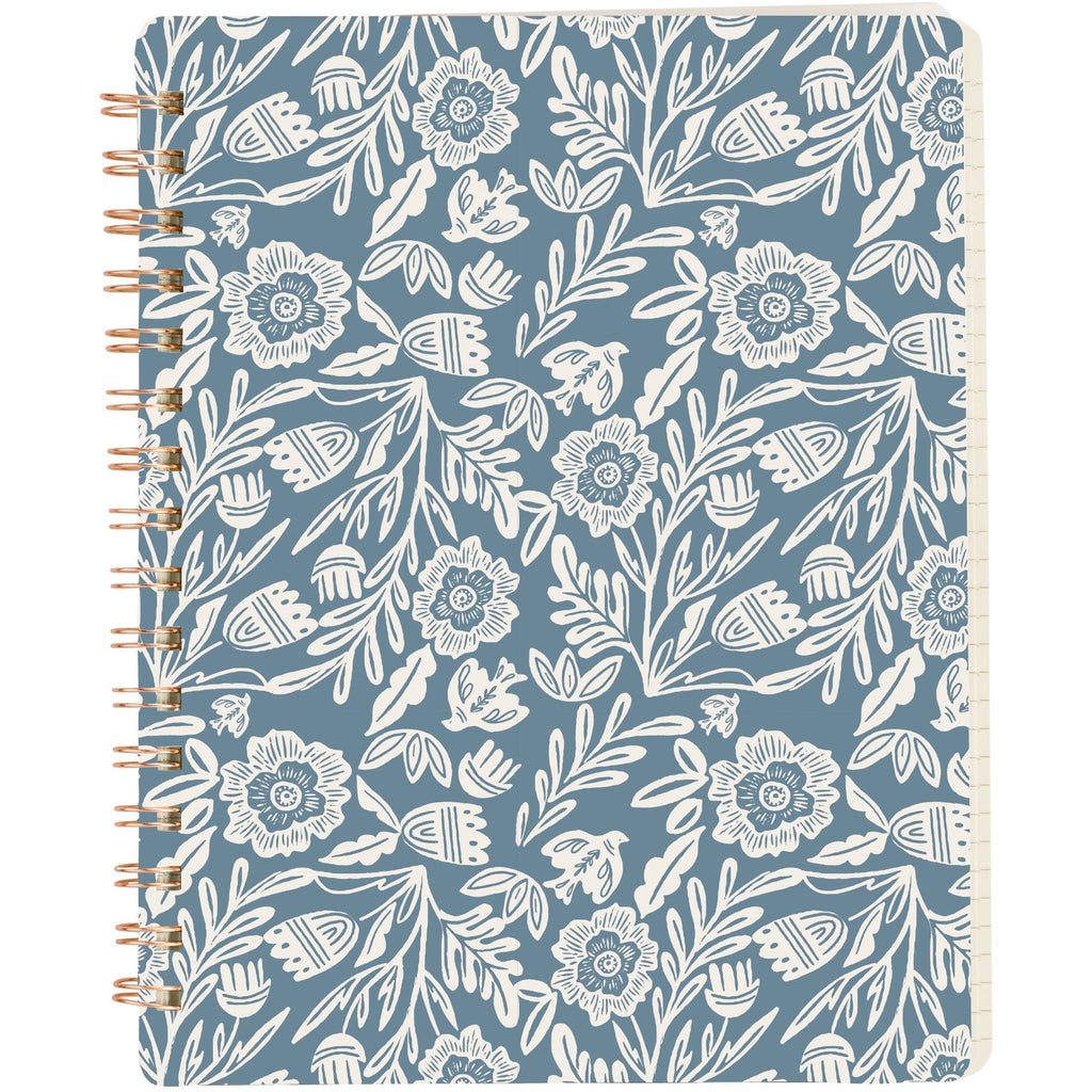 Blue Folk Florals Spiral Notebook