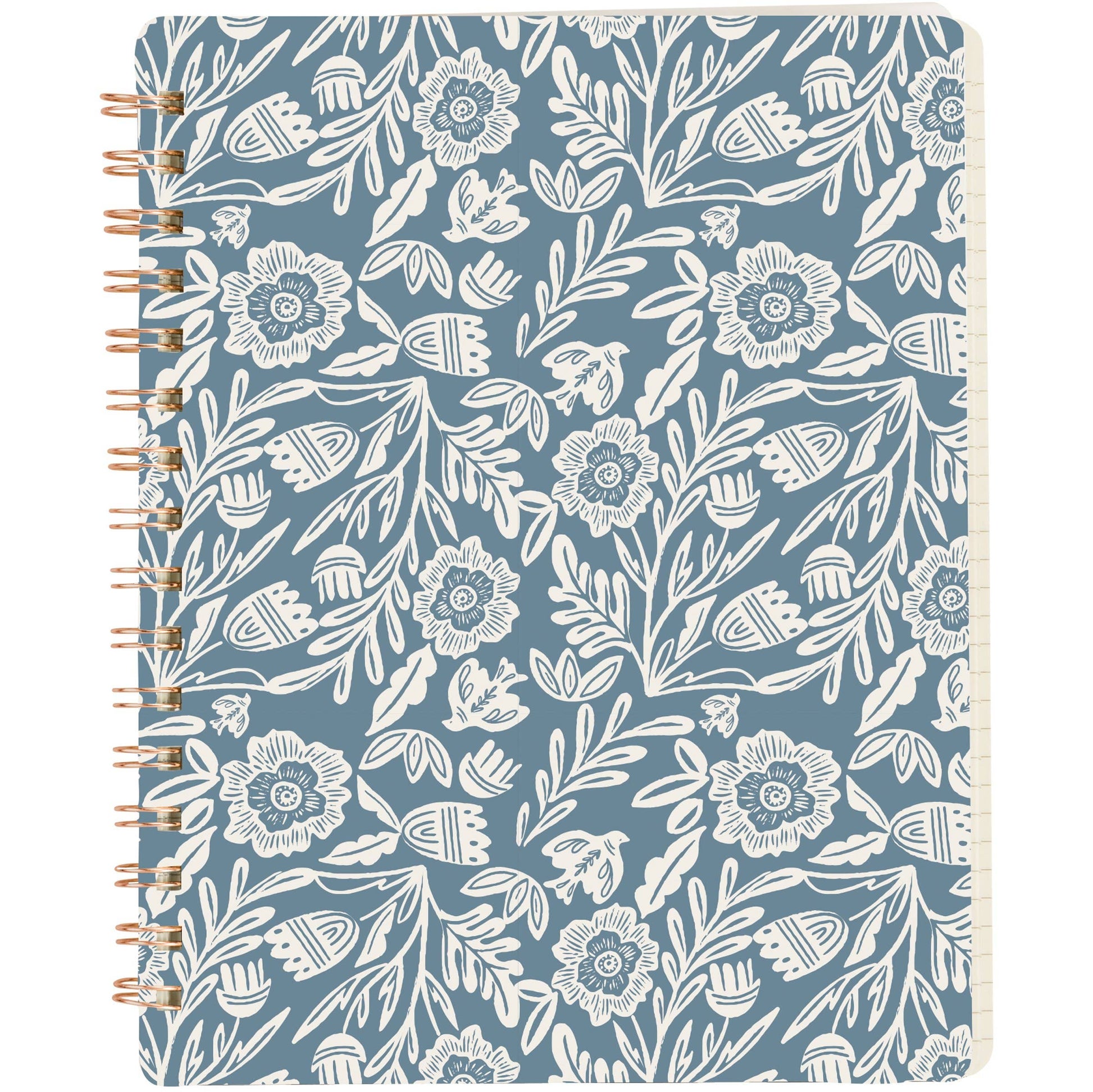 Blue Folk Florals Spiral Notebook