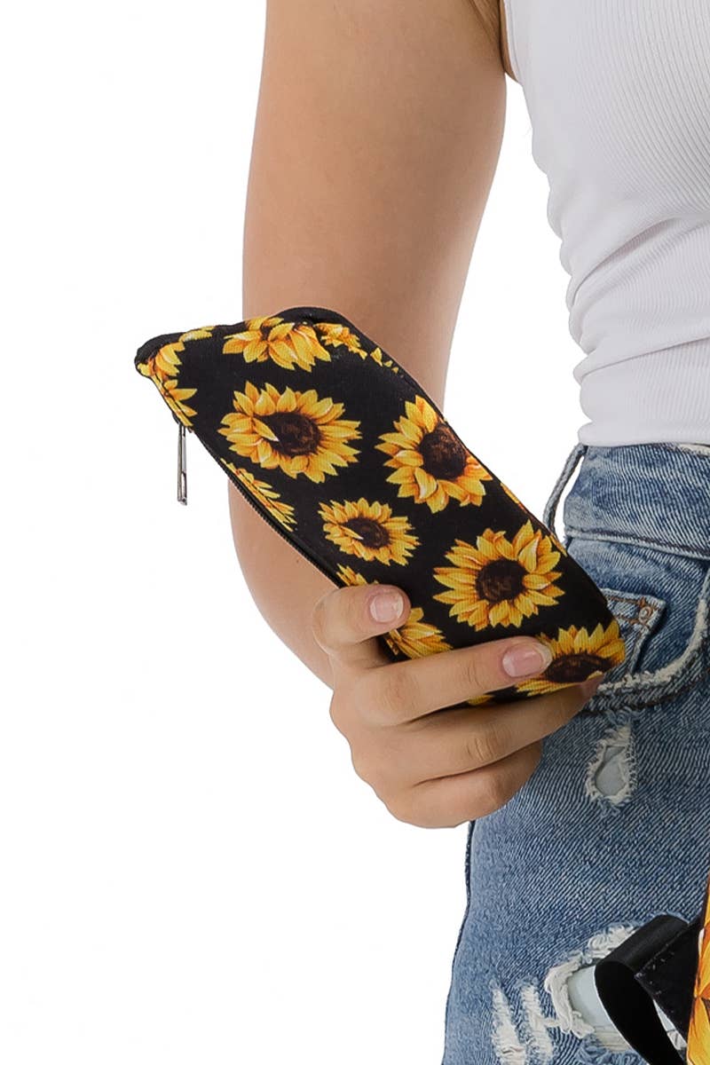 Sunflower Petal Floral Print Canvas Pencil Pouch