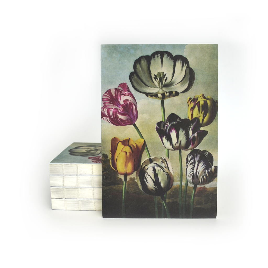 Vintage Botanical Tulips Exposed Coptic Binding Notebook