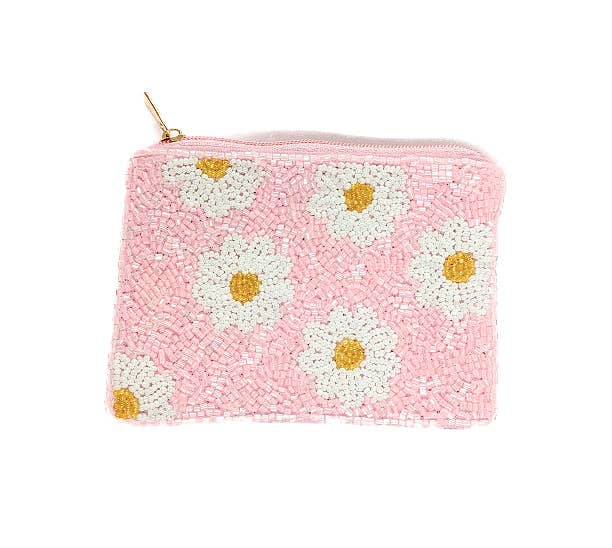 Ladies Flower Themed Beaded Coin Purse
