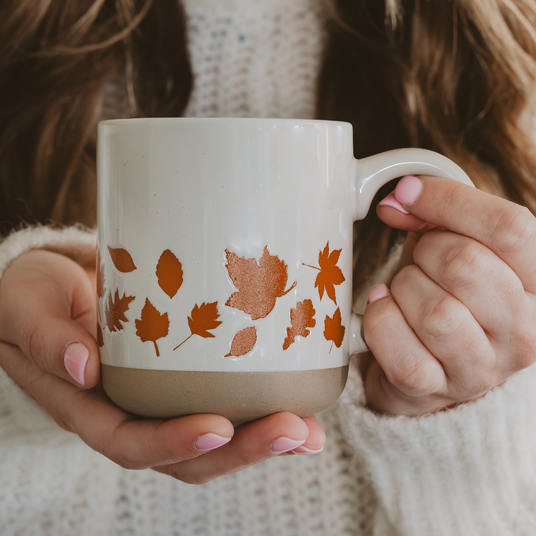 Orange Leaves Stoneware Coffee Mug - Fall Decor