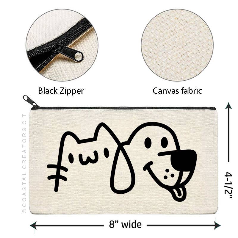 Cat and Dog Outline Canvas Zipper Pouch Bag