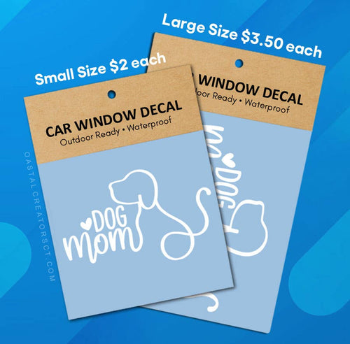 "Dog Mom" White Vinyl Window Decal (Packaged)