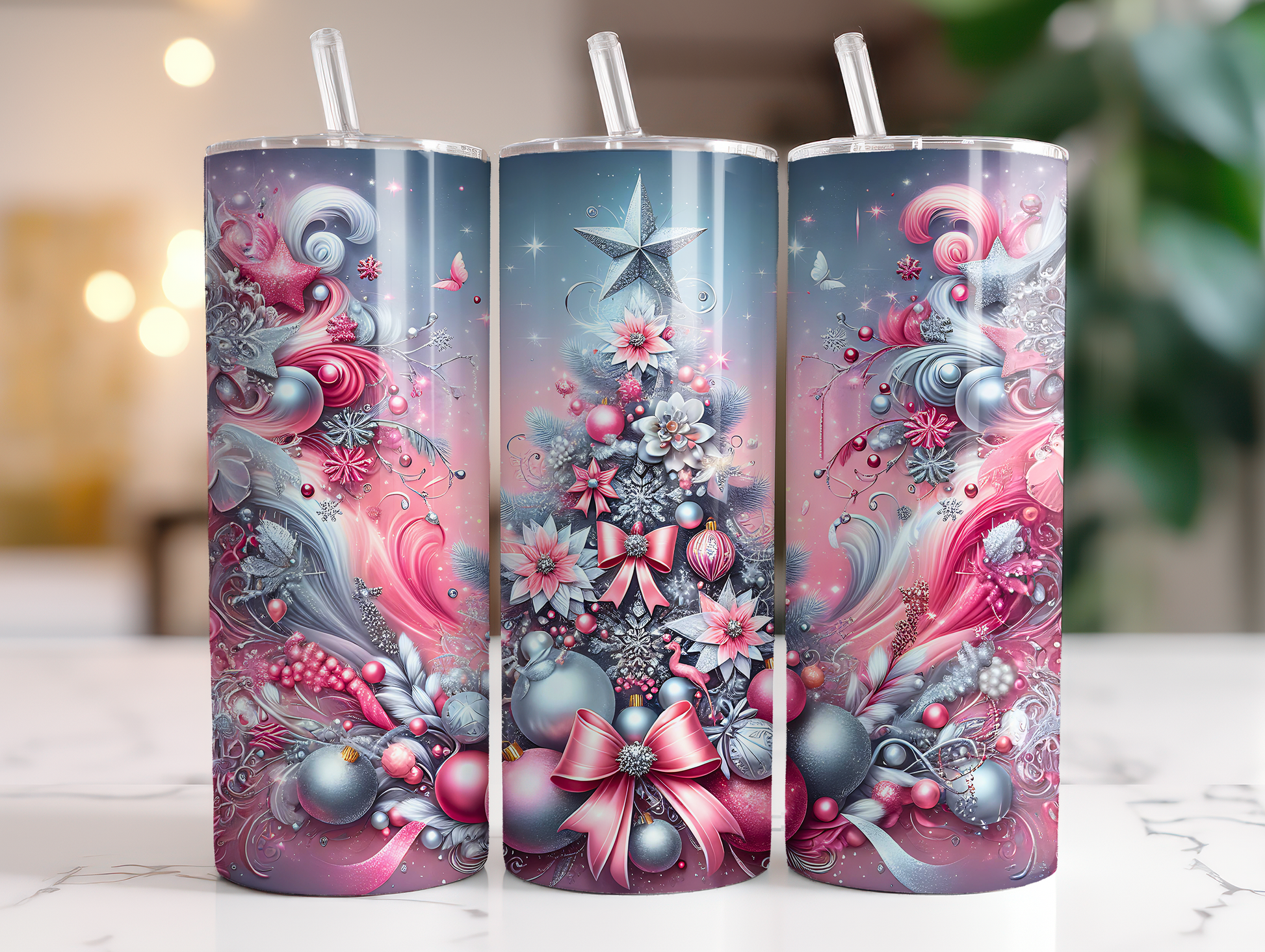 Pink Christmas Tree Tumbler