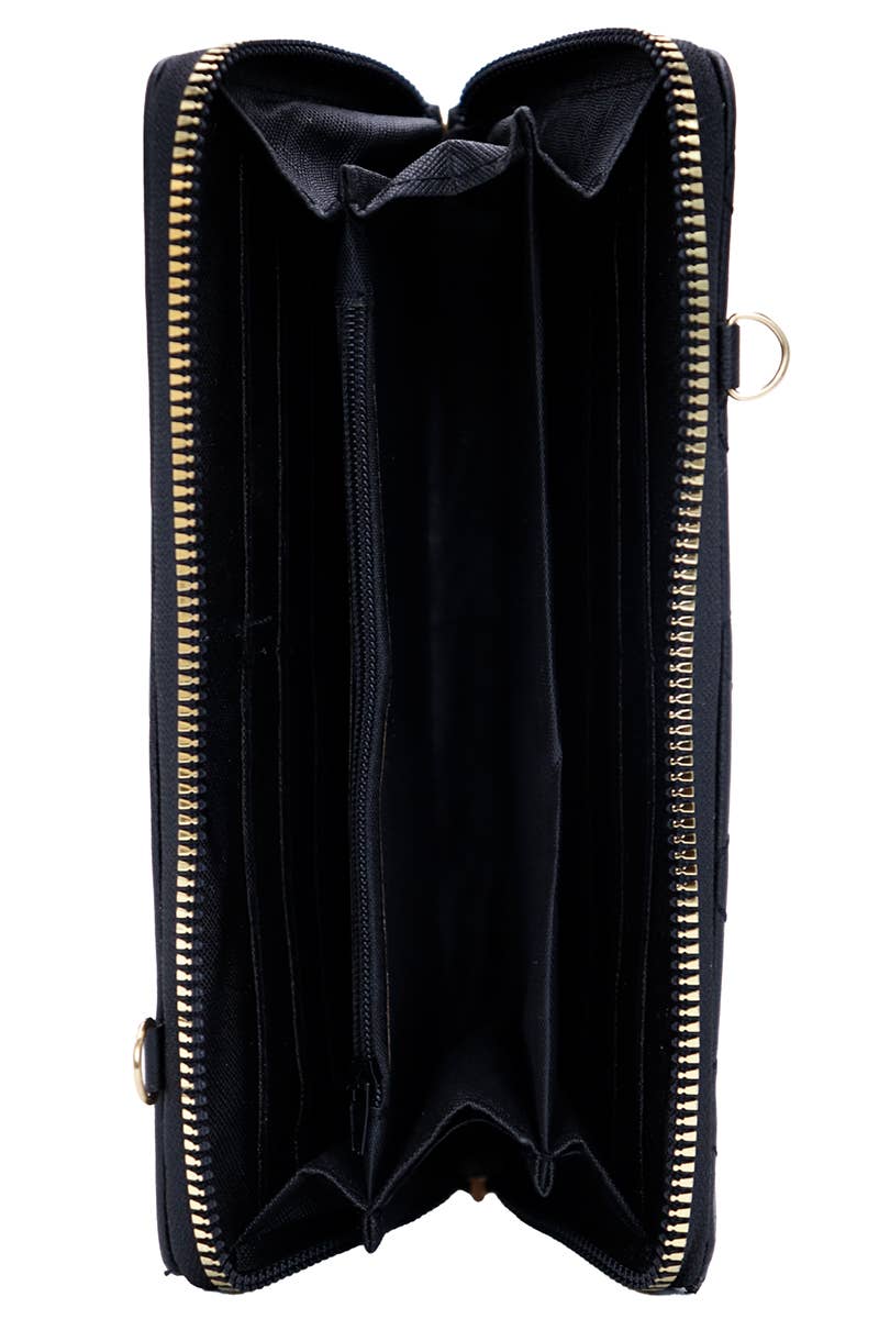 Sunflower Single Zipper Crossbody Strap Continental Wallet