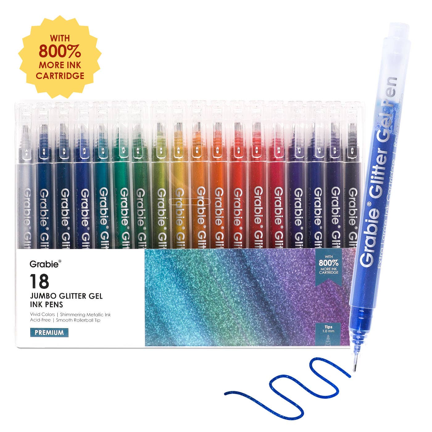 Jumbo Iridescent Glitter Gel Ink Pen Of 18