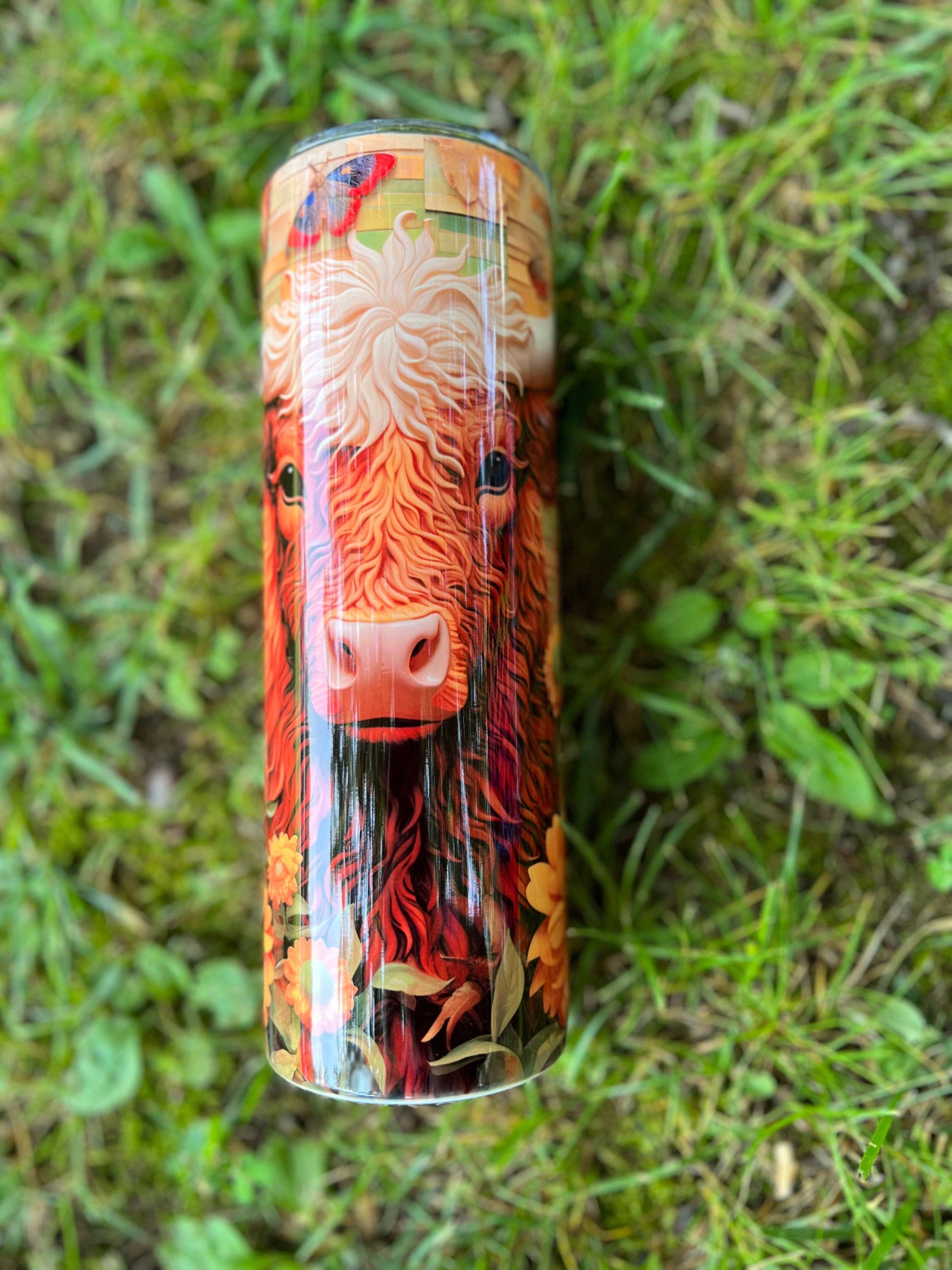 3D Style Sunflowers Highland Cow 20oz Tumbler