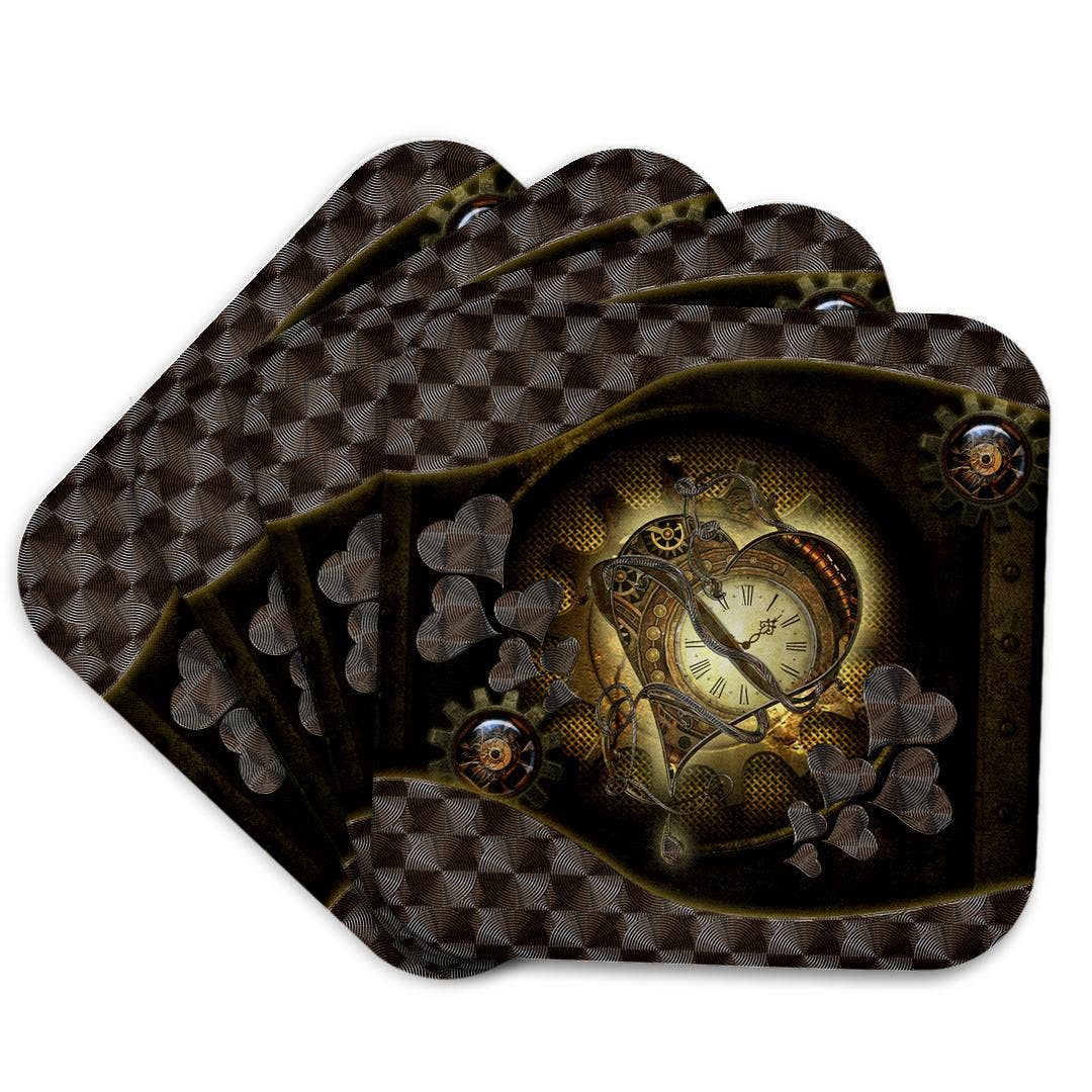 Steampunk hearts clock and gears, soft Coaster