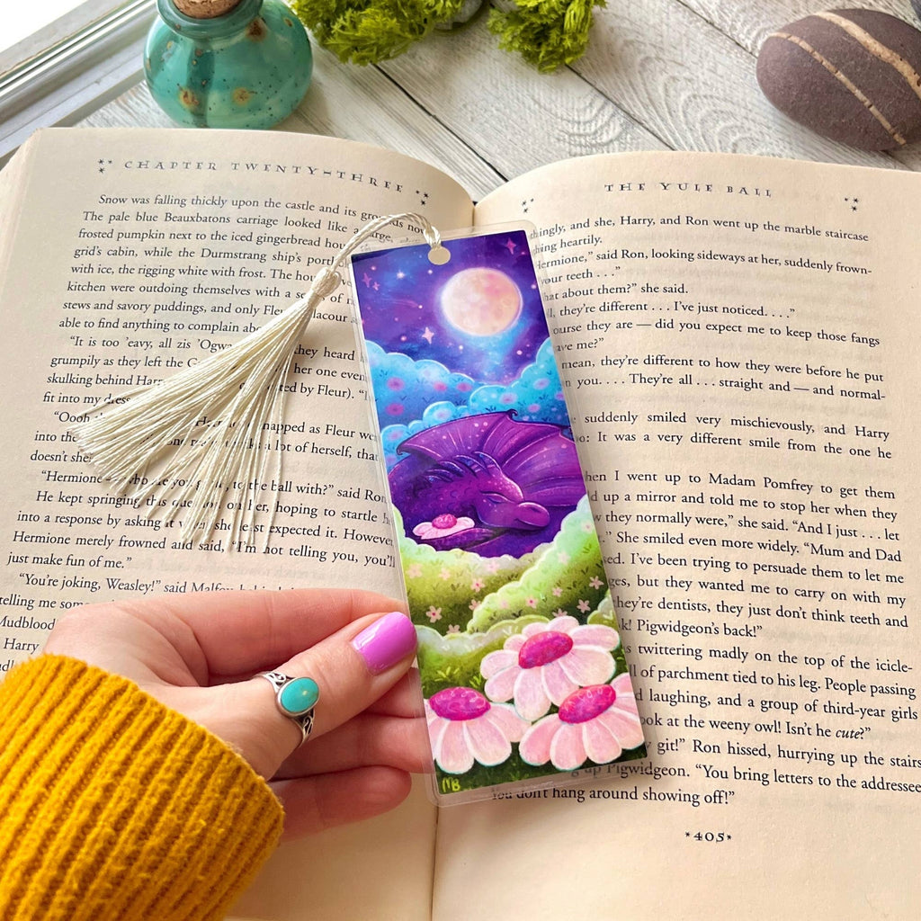 Wildflower Dragon Bookmark | Laminated + Optional Tassel