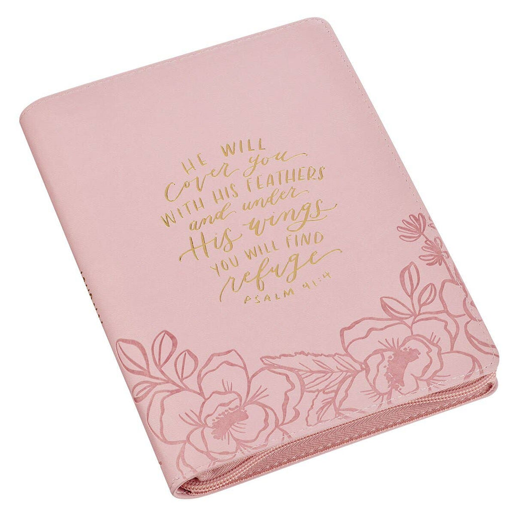 Journal Classic Zip Pink He Will Cover You Ps. 91:4