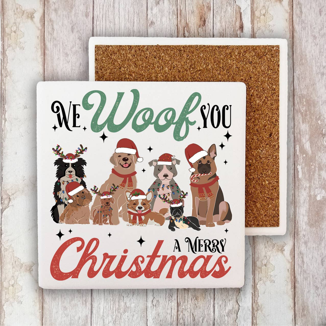 We Woof You Merry Christmas Dogs Stone Coaster